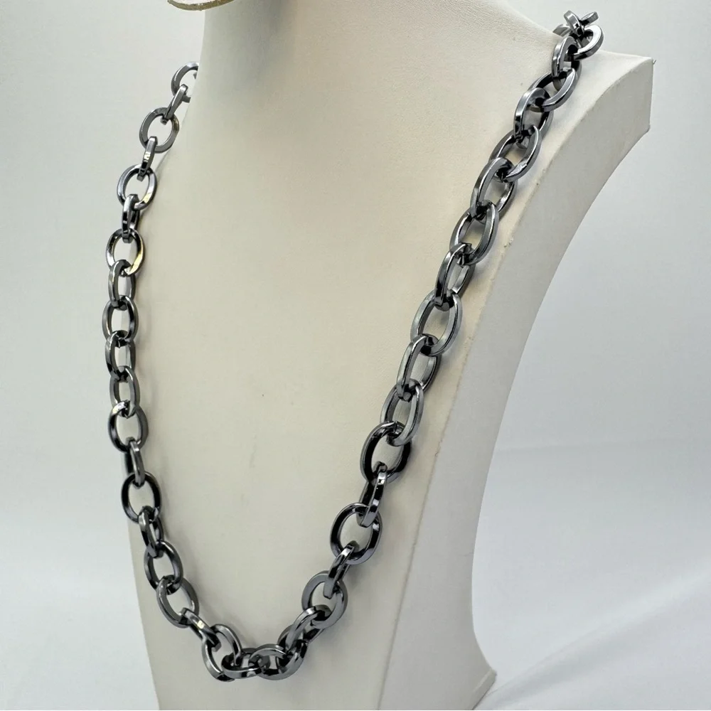 Gunmetal Chunky Chain Necklace Bold Modern Statement Link Necklace